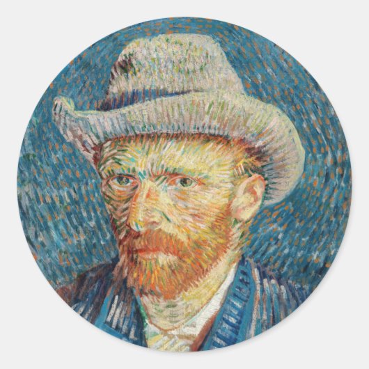 Van Gogh - Zelfportret met grijs Pet Ronde Sticker (Voorkant)