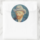 Van Gogh - Zelfportret met grijs Pet Ronde Sticker (Tas)