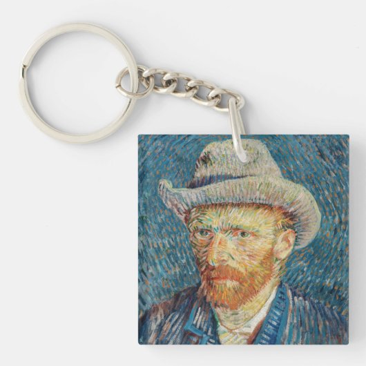Van Gogh - Zelfportret met grijs Pet Sleutelhanger (Voorkant)
