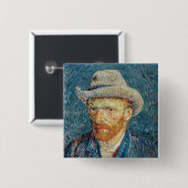 Van Gogh - Zelfportret met grijs Pet Vierkante Button 5,1 Cm (Voorkant /achterkant)