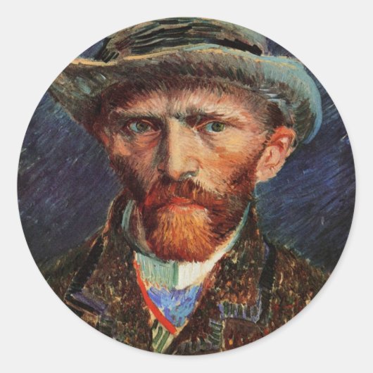 Van Gogh; zelfportret met grijs smeltPet Ronde Sticker (Voorkant)