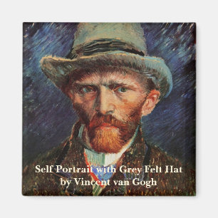 Van Gogh; Zelfportret met grijze vilt hoed Magneet