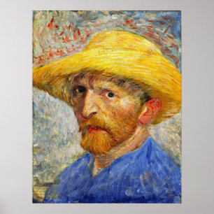 Van Gogh - zelfportret met stro Pet 1887 Poster