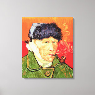 Van Gogh - Zelfportret met verbonden oor en pijp Canvas Afdruk