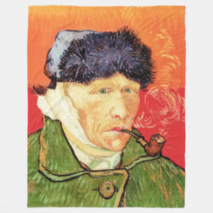 Van Gogh - Zelfportret met verbonden oor en pijp Fleece Deken
