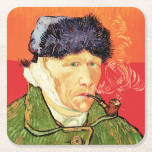 Van Gogh - Zelfportret met verbonden oor en pijp Kartonnen Onderzetters
