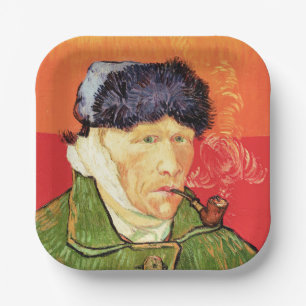 Van Gogh - Zelfportret met verbonden oor en pijp Papieren Bordje