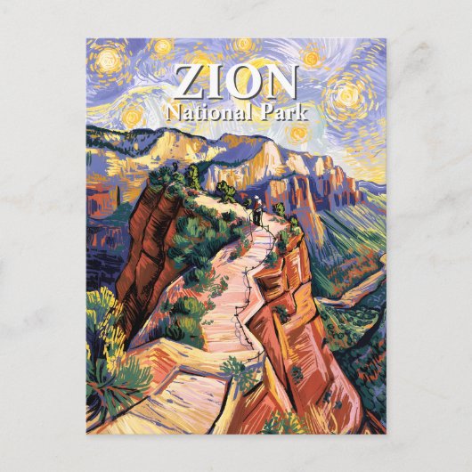 Van Gogh Zion Angels Landing Hiking Trail Custom Briefkaart (Voorkant)