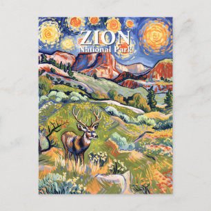 Van Gogh Zion dier hert kleurrijk canyon op maat Briefkaart