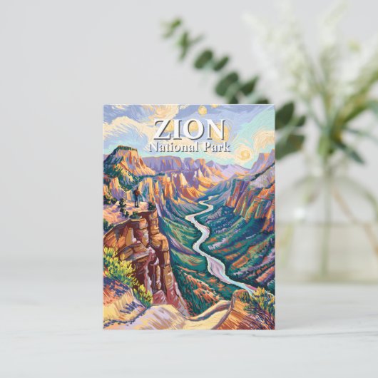 Van Gogh Zion National Park Canyon River Hiking Briefkaart (Staand voorkant)