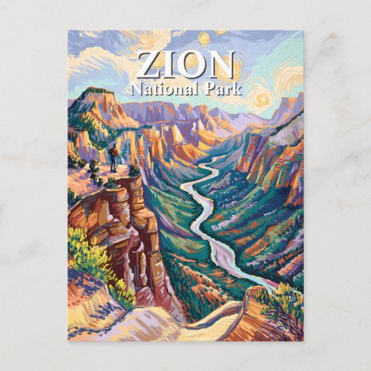 Van Gogh Zion National Park Canyon River Hiking Briefkaart (Voorkant)