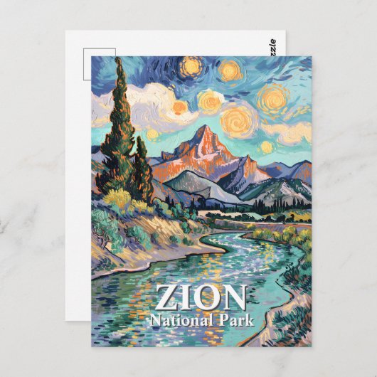 Van Gogh Zion Watchman Virgin River Sunset Custom Briefkaart (Voorkant / Achterkant)