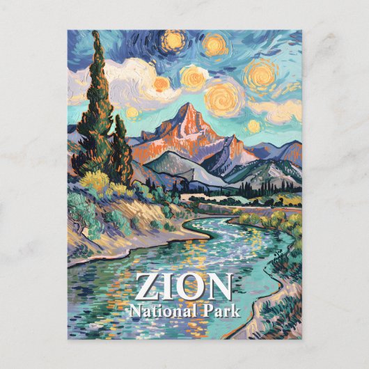 Van Gogh Zion Watchman Virgin River Sunset Custom Briefkaart (Voorkant)