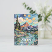 Van Gogh Zion Watchman Virgin River Zonsondergang  Briefkaart (Staand voorkant)