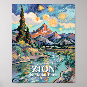 Van Gogh Zion Watchman Virgin River Zonsondergang  Poster