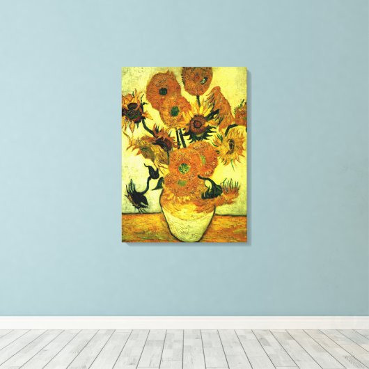 Van Gogh - Zonnebloemen 14, beroemd schilderij Canvas Afdruk (Insitu (Houten vloer))