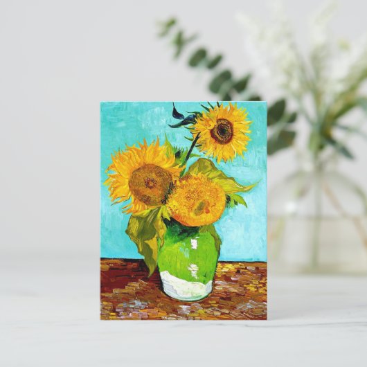 Van Gogh - Zonnebloemen - Art Post Card Briefkaart (Staand voorkant)