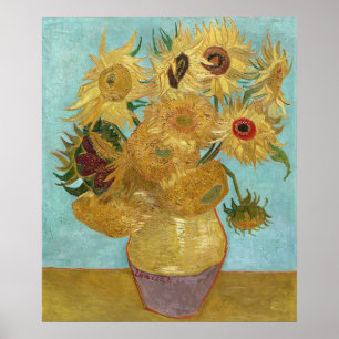 Van Gogh Zonnebloemen - Blauwe & Gele Impressionis Poster