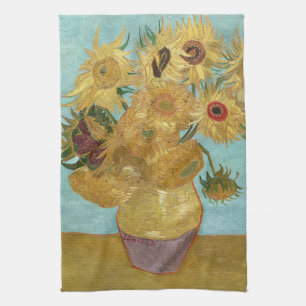 Van Gogh Zonnebloemen - Blauwe & Gele Impressionis Theedoek