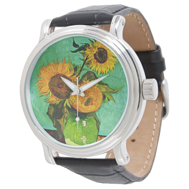 Van Gogh - Zonnebloemen drie, beroemd schilderij, Horloge (Gekanteld)