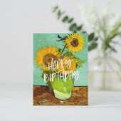 Van Gogh - Zonnebloemen, Drie, Gefeliciteerd! Briefkaart (Staand voorkant)