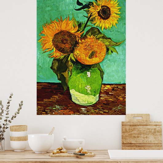 Van Gogh - Zonnebloemen, Drie, Poster (Keuken)