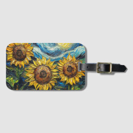 Van Gogh Zonnebloemen en sterrennacht Bagagelabel