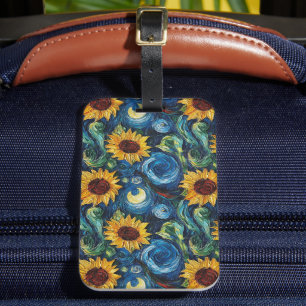 Van Gogh Zonnebloemen en sterrennacht Bagagelabel