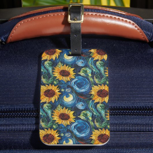 Van Gogh Zonnebloemen en sterrennacht Bagagelabel (Voorkant Insitu 2)