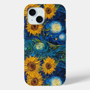 Van Gogh Zonnebloemen en sterrennacht iPhone 15 Case