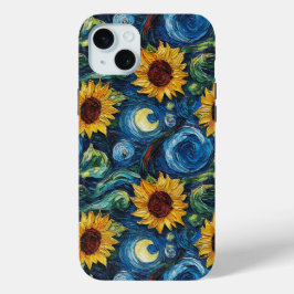 Van Gogh Zonnebloemen en sterrennacht iPhone 15 Mini Hoesje