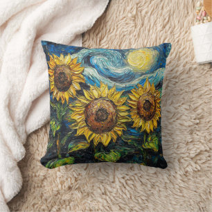 Van Gogh Zonnebloemen en sterrennacht Kussen