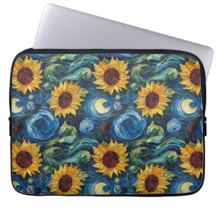 Van Gogh Zonnebloemen en sterrennacht Laptop Sleeve
