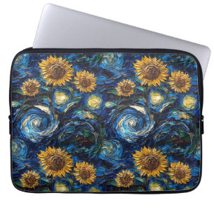 Van Gogh Zonnebloemen en sterrennacht Laptop Sleeve