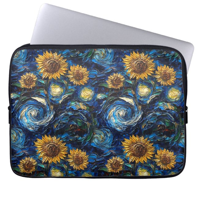 Van Gogh Zonnebloemen en sterrennacht Laptop Sleeve (Voorkant)