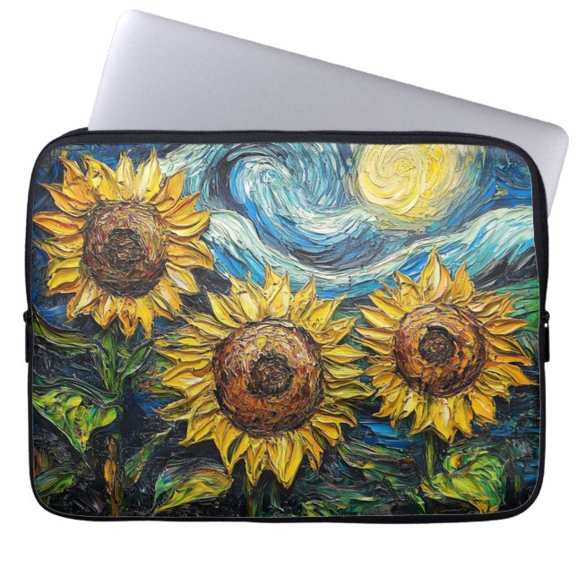 Van Gogh Zonnebloemen en sterrennacht Laptop Sleeve (Voorkant)