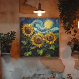 Van Gogh Zonnebloemen en sterrennacht Poster