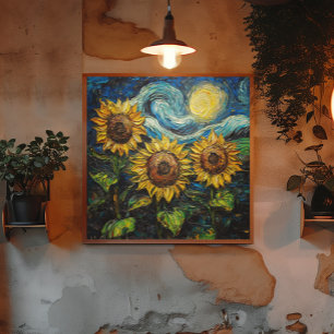 Van Gogh Zonnebloemen en sterrennacht Poster