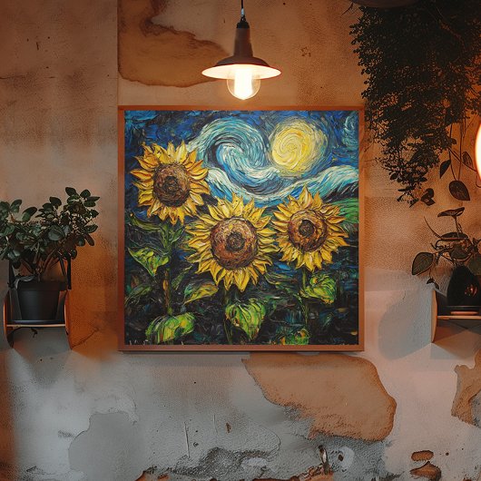 Van Gogh Zonnebloemen en sterrennacht Poster