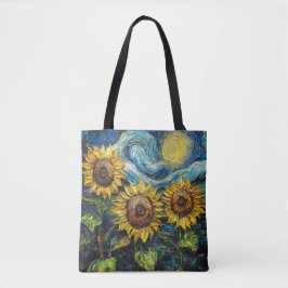 Van Gogh Zonnebloemen en sterrennacht Tote Bag