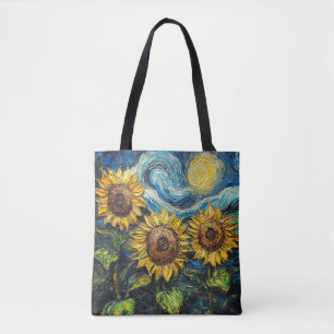 Van Gogh Zonnebloemen en sterrennacht Tote Bag