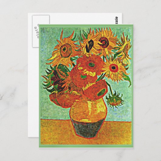 Van Gogh - Zonnebloemen, nog levendig met 12 pos Briefkaart (Voorkant / Achterkant)