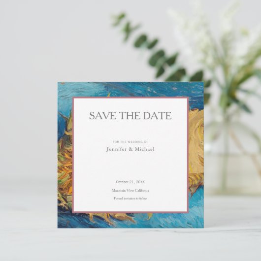 Van Gogh Zonnebloemen Professioneel Minimalist Save The Date (Staand voorkant)