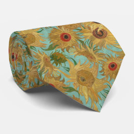 Van Gogh Zonnebloemen saffraan geel aqua blauw Stropdas
