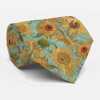 Van Gogh Zonnebloemen saffraan geel aqua blauw Stropdas