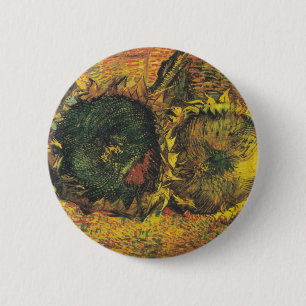 Van Gogh Zonnebloemen - Vintage Gouden Bloemschild Ronde Button 5,7 Cm