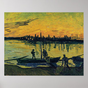 Van Gogh Zonsondergang Arles - Levendig Gele Rivie Poster