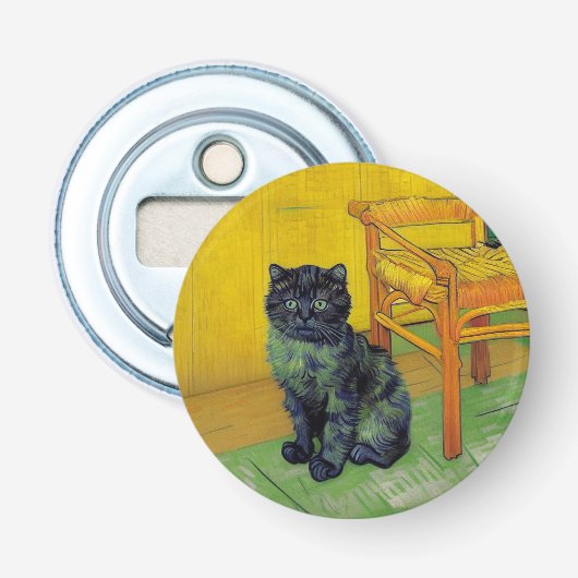Van Gogh Zwart Kat Button Flesopener (Voorkant)