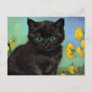 Van Gogh Zwart Kat Geel Bloemen Briefkaart