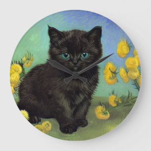 Van Gogh Zwart Kat Geel Bloemen Grote Klok